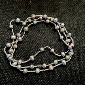 New Silver Fresh Water Pearls Long Lariat Statement Necklace Gift Box